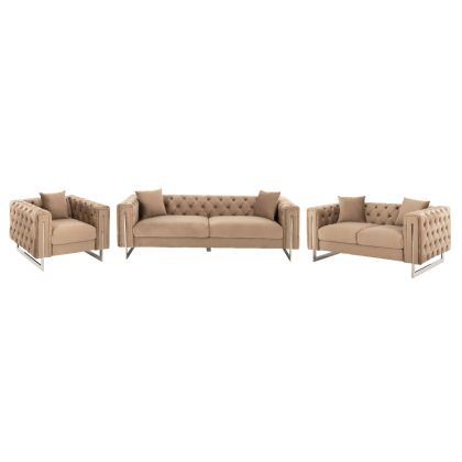 LIVING ROOM COMBO t.CHESTERFIELD MOBAR HM11935.03 BEIGE VELVET-METAL LEGS