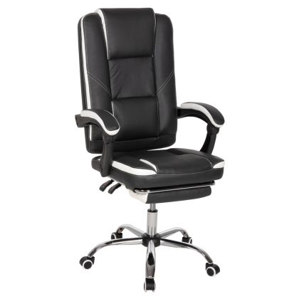 OFFICE CHAIR SEENA HM1190.02 BLACK-WHITE PU-FOLDING FOOTREST 62x65x115Hcm.