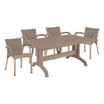 Set 5 pieces Table & Polypropylene armchair in cappuccino color HM10578.02