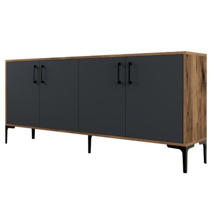 BUFFET MELAMINE WALNUT COLOR WITH CHARCOAL GREY DOORS 180x35x78Hcm.HM9428.01