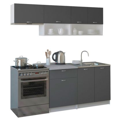 КУХНЕНСКА КОМПОЗИЦИЯ RODNEY HM2440.10 СИВ МЕЛАМИН С БЯЛ ПЛОТ 200x46-29,2см.