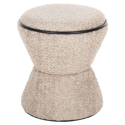 STOOL ROUND LINNER HM9604.08 BOUCLE FABRIC BEIGE-BLACK DETAIL D38x44 cm.