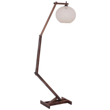 FLOOR STANDING LAMP MODULAR WALNUT WITH SPHERICAL CAP ROPE 40x30x160Yεκ.HM7701.01