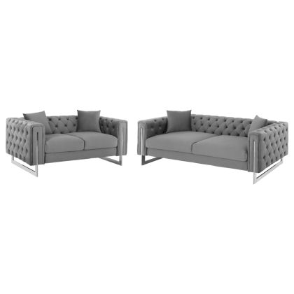 LIVING ROOM COMBO 2PCS t.CHESTERFIELD MOBAR HM11936.01 GREY VELVET-METAL LEGS