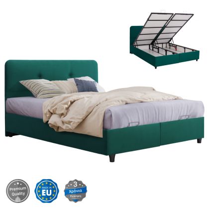 Bed DOLORES HM631.13, cypress green velvet, storage space, 160x200cm