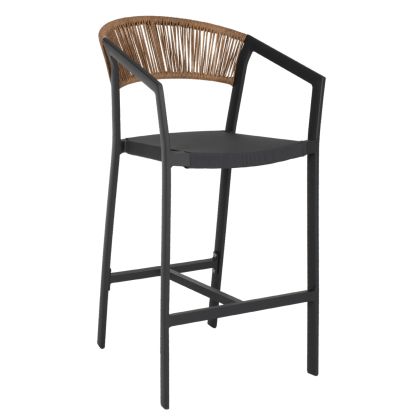 BAR STOOL ALUMINUM WITH ARMS CHARCOAL GREY TEXTLINE PE RATTAN 56x58x105Hcm.HM5892.01