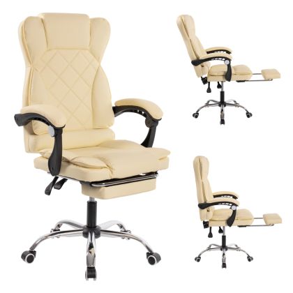 OFFICE CHAIR HM1184.02 WITH FOLDABLE FOOTREST IN ECRU PU 63x65x117Hcm.