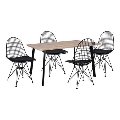 Set 5 pieces Table Sonama & Black  metallic chairs with pillow HM11039