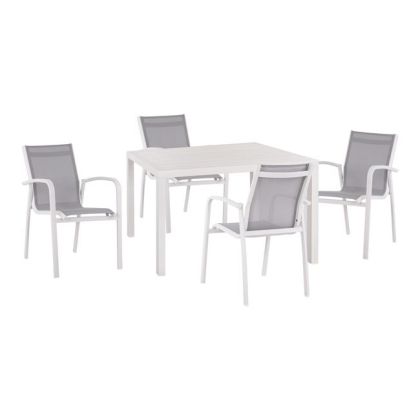 Set 5 pieces table aluminum & aluminum armchairs white HM10592.01