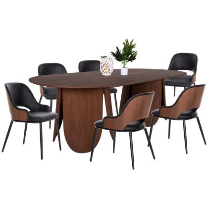 DINING SET 7PCS HM11969 TABLE OVAL DENTY & 6 CHAIRS DELF(BLACK)