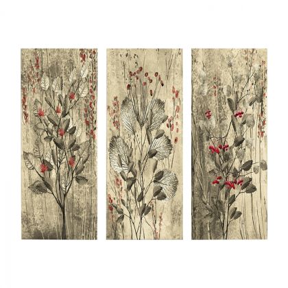 Canvas 3 piece set MDF Red Flowers and Berries HM7204.01 60x50x0,3 cm.