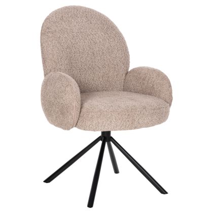 ARMCHAIR SWIVEL WINON HM9778.03 BEIGE BOUCLE FABRIC-BLACK METAL BASE 65x67x92Hcm.