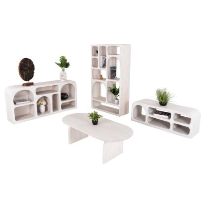 LIVING ROOM 4PCS SET HANDYR HM11947 SOLID MANGO WOOD IN WHITE