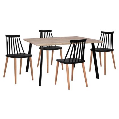 Set 5 pieces Table 140x80x76 cm Sonama & Chairs Vanessa Black with metallic legs HM11037