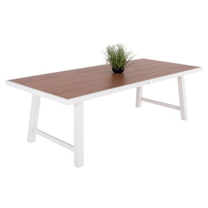 OUTDOOR ALUMINUM TABLE GOBAR HM6060.01 WHITE WITH WOOD-LIKE TABLETOP 240Χ105Χ75Hcm.