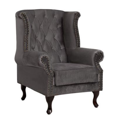 Armchair Grey Velvet,Chesterfield-style, Polina, 83x75x107 HM0053.10