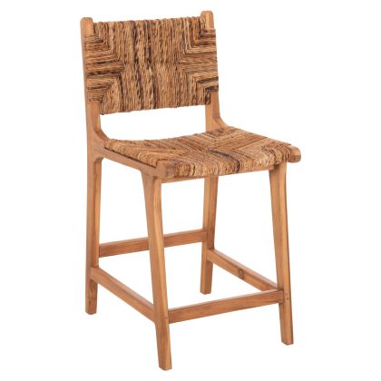 BAR STOOL WALTER HM9842 TEAK WOOD IN NATURAL-RUSH MATT 46x55x96Hcm.