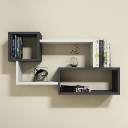 WALL SHELVES TANNER HM8948.12 MELAMINE IN GREY-WHITE 90,5x20x51Hcm.