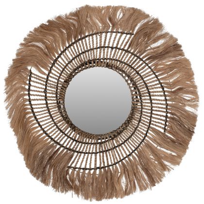 MIRROR ROUND ABACA FIBERS IN NATURAL COLOR AND BLACK ROPE 80x4x80Hcm.HM7741