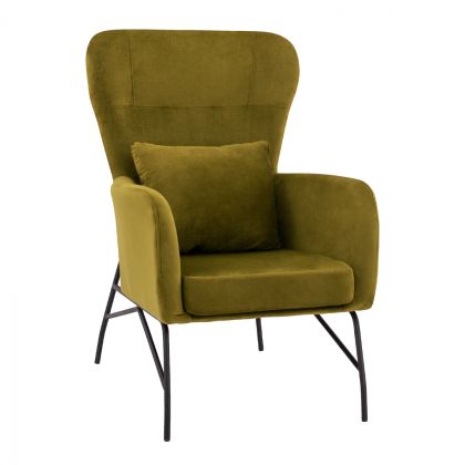 Armchair Velvet Olive-green shade with metallic black leg HM8721.13 67x80x102 cm.