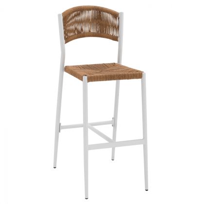 ALUMINUM BAR STOOL WHITE WITH PE ROPE BEIGE HM5789.01 45,5x56x111 cm.