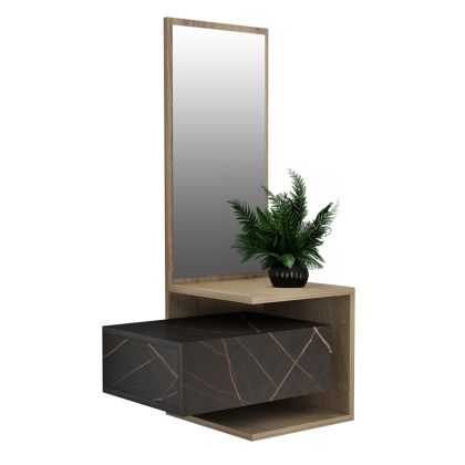 ENTRYWAY FURNITURE (WALL) WITH MIRROR MEARA HM8984.13 MELAMINE IN NATURAL-BLACK MARBLE 49,1x31,3x90Hcm.