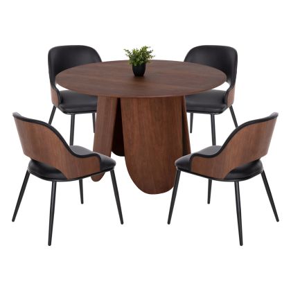 DINING SET 5PCS HM11965 TABLE DENTY & 4 CHAIRS DELF (BLACK)