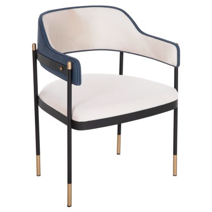 DINING ARMCHAIR DALE HM18013.01 METAL FRAME-FABRIC IN WHITE&BLUE 61x56x81Hcm.