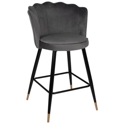 BAR STOOL VESNA HM8736.01 GREY VELVET METAL FRAME IN BLACK 50x50x90Hcm.