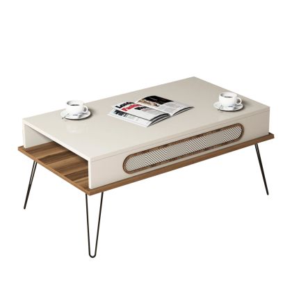 COFFEE TABLE MELAMINE HM9500.03 IN CREAM COLOR-METALLIC LEGS 105x56x45.8Hcm.