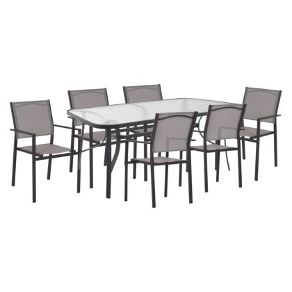 OUTDOOR DINING SET HM11799 7PCS METAL TABLE 160X90 & METAL ARMCHAIRS TEXTLINE GREY