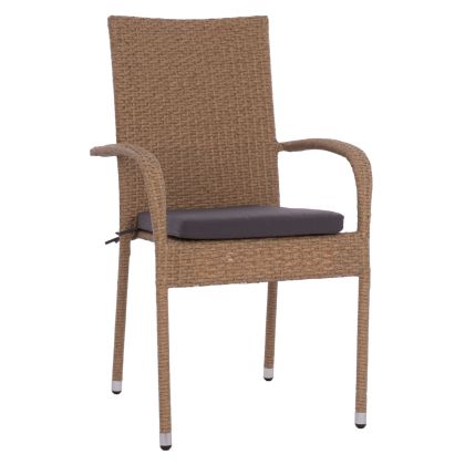 ARMCHAIR “ANISHA” METAL WITH BROWN-MOCHA WICKER AND SEAT CUSHION HM5685.02   56x60x94H CM.