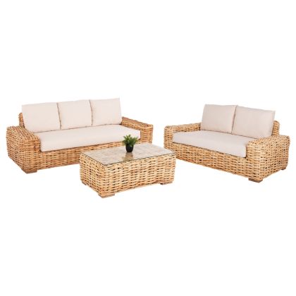 OUTDOOR LOUNGE SET 3PCS TROPEL HM11941 NATURAL RATTAN-WHITE CUSHIONS