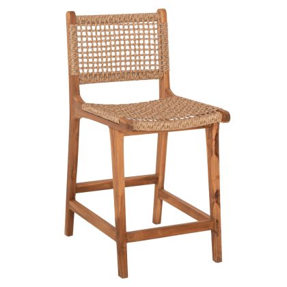 BAR STOOL WITH BACKREST NESHA HM9381.11 TEAK WOOD & VIRO ROPE 46x53x96 cm.