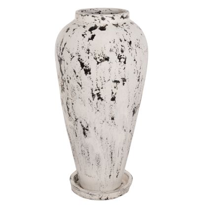 DECORATIVE FLOOR VASE WITH SAUCER-BASE LAUREL HM7937 TERRACOTTA IN WHITE PATINA Φ45x100Hcm.