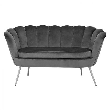 Sofa 2 seater Coquille HM8627.01 from grey velvet with silver legs 130x77x83cm