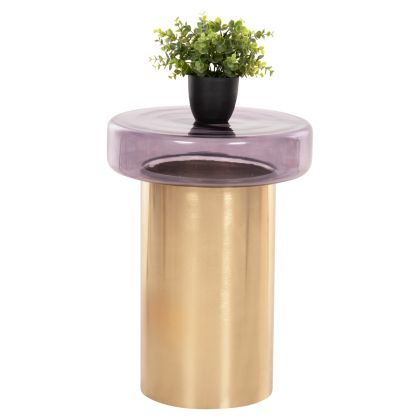 SIDE TABLE ROUND CARMO HM9728 PURPLE GLASS TOP-GOLD METAL BASE Φ39Χ54Hcm.