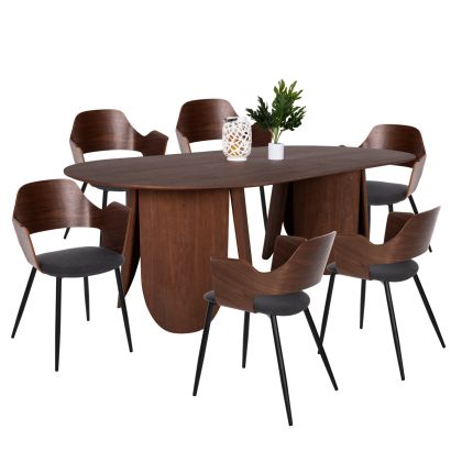 DINING SET INDOOR 7PCS HM11968 TABLE DENTY OVAL & 6 CHAIRS VELP(GREY)