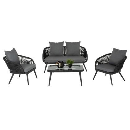 OUTDOOR LOUNGE SET HM5819 4PCS METALLIC WITH TEXTLINE ROPE DARK GREY