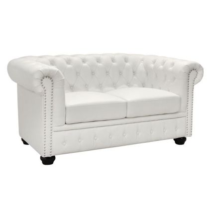 Sofa 2 seater Chesterfield type HM3010.02 White matte Faux Leather 155x90x73 cm