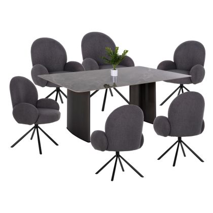 DINING SET INDOORS 7PCS HM11961 TABLE HEFF & 6 ARMCHAIRS WINON