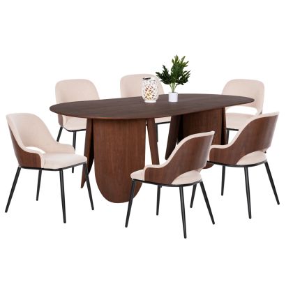 DINING SET 7PCS HM11967 TABLE OVAL DENTY & 6 CHAIRS DELF(BEIGE)