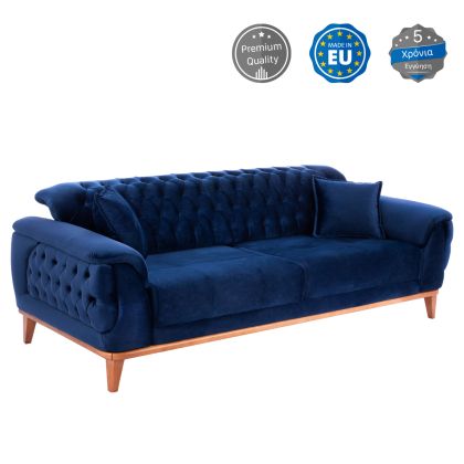 HM3249.18 3-seater sofa-bed, blue, 240x95x80, wooden legs