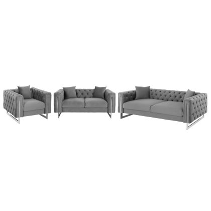 LIVING ROOM COMBO t.CHESTERFIELD MOBAR HM11935.01 GREY VELVET-METAL LEGS