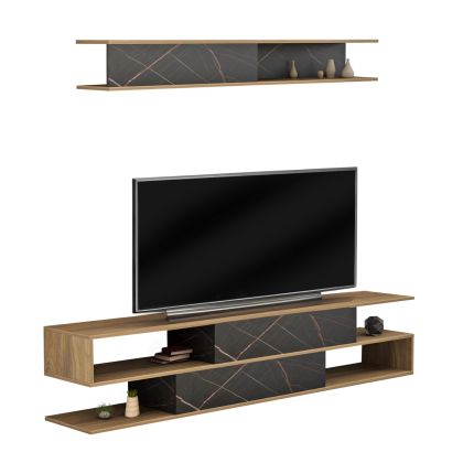 TV FURNITURE SET BIRGITTA HM8903.12 MELAMINE IN NATURAL-BLACK MARBLE 181x31,5x39,6Hcm.