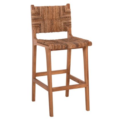 BAR STOOL WALTER HM9841 TEAK WOOD IN NATURAL-RUSH MATT 46x55x105Hcm.