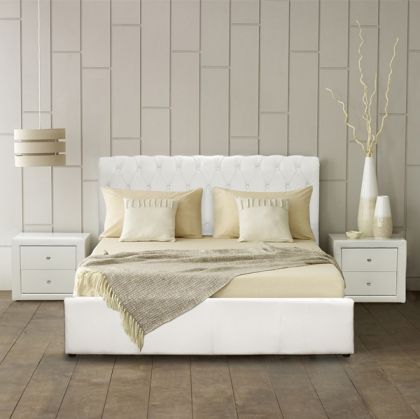 Bed Mone HM321.02 Chesterfield-style storage space White PUcm