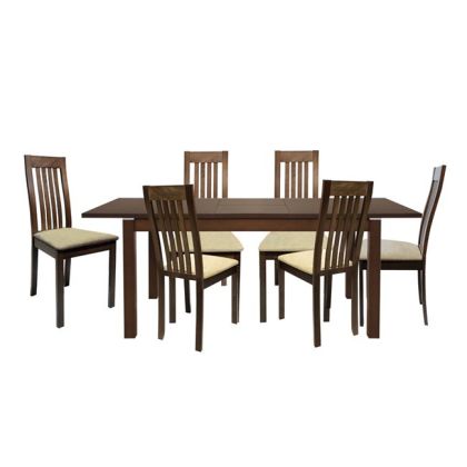 Set Dining Table 7 pieces Table Walnut & chairs solid wood HM10030