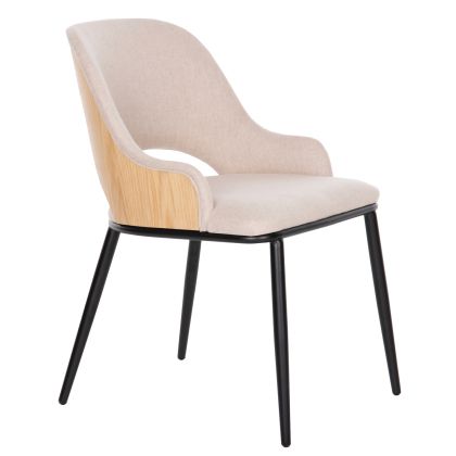 DINING CHAIR DELF HM9617.02 BEIGE FABRIC-BLACK METAL LEGS-WOODEN BACK IN OAK 48x55x76Hcm.