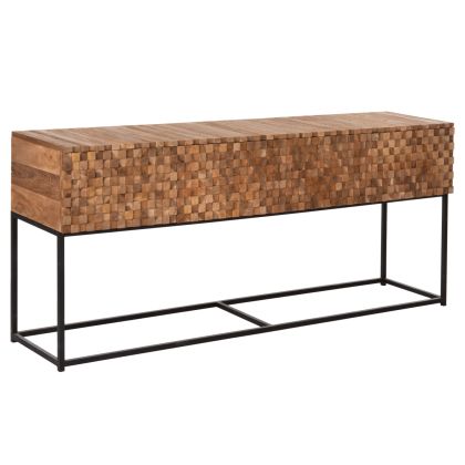 CONSOLE WITH DRAWERS JORDI HM9801 TEAK WOOD IN NATURAL-BLACK METAL BASE 180x43x79Hcm.